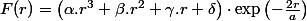 F(r)=\left(\alpha.r^{3}+\beta.r^{2}+\gamma.r+\delta\right)\cdot\exp\left(-\frac{2r}{a}\right)