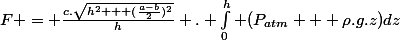 F = \frac{c.\sqrt{h^2 + (\frac{a-b}{2})^2}}{h} . \int_0^h (P_{atm} + \rho.g.z)\ dz