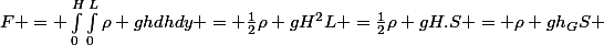 F = \int_0^H\int_0^L\rho ghdhdy = \frac{1}{2}\rho gH^2L =\frac{1}{2}\rho gH.S = }\rho gh_GS 