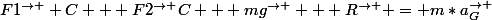 F1^{\rightarrow } C + F2^{\rightarrow }C + mg^{\rightarrow } + R^{\rightarrow } = m*a^{\rightarrow }_{G}