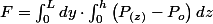 F=\intop_{0}^{L}dy\cdot\intop_{0}^{h}\left(P_{(z)}-P_{o}\right)dz