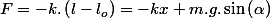 F=-k.\left(l-l_{o}\right)=-kx+m.g.\sin\left(\alpha\right)