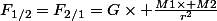 F_{1/2}=F_{2/1}=G\times \frac{M1\times M2}{r^2}