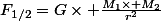 F_{1/2}=G\times \frac{M_1\times M_2}{r^2}}
