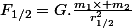 F_{1/2}=G.\frac{m_1\times m_2}{r_{1/2}^2}