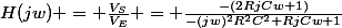 H(jw) = \frac{V_S}{V_E} = \frac{-(2RjCw+1)}{-(jw)^2R^2C^2+RjCw+1}