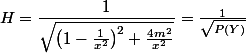 H=\dfrac{1}{\sqrt{\left(1-\frac{1}{x^{2}}\right)^{2}+\frac{4m^{2}}{x^{2}}}}=\frac{1}{\sqrt{P(Y)}}