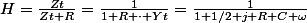 H=\frac{Zt}{Zt+R}=\frac{1}{1+R \cdot Yt}=\frac{1}{1+1/2+j R C \omega}