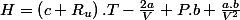 H=\left(c+R_{u}\right).T-\frac{2a}{V}+P.b+\frac{a.b}{V^{2}}