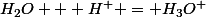 H_2O + H^+ = H_3O^+