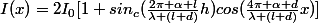 I(x)=2I_{0}[1+sin_{c}(\frac{2\pi \alpha l}{\lambda (l+d)}h)cos(\frac{4\pi \alpha d}{\lambda (l+d)}x)]