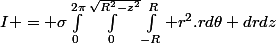 I = \sigma\int_0^{2\pi}\int_0^{\sqrt{R^2-z^2}}\int_{-R}^{R} r^2.rd\theta drdz