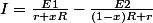 I=\frac{E1}{r+xR}-\frac{E2}{(1-x)R+r}