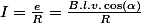 I=\frac{e}{R}=\frac{B.l.v.\cos\left(\alpha\right)}{R}