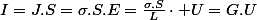 I=J.S=\sigma.S.E=\frac{\sigma.S}{L}\cdot U=G.U