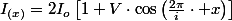 I_{(x)}=2I_{o}\left[1+V\cdot\cos\left(\frac{2\pi}{i}\cdot x\right)\right]