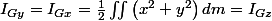I_{Gy}=I_{Gx}=\frac{1}{2}\iint\left(x^{2}+y^{2}\right)dm=I_{Gz}