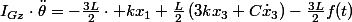 I_{Gz}\cdot\ddot{\theta}=-\frac{3L}{2}\cdot kx_{1}+\frac{L}{2}\left(3kx_{3}+C\dot{x}_{3}\right)-\frac{3L}{2}f(t)