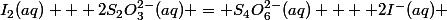 I_2(aq) + 2S_2O_3^{2-}(aq) = S_4O_6^{2-}(aq) +  2I^-(aq) 