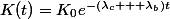 K(t)=K_0e^{-(\lambda_c + \lambda_b)t}