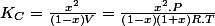 K_{C}=\frac{x^{2}}{\left(1-x\right)V}=\frac{x^{2}.P}{\left(1-x\right)\left(1+x\right)R.T}