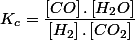 K_{c}=\dfrac{\left[CO\right].\left[H_{2}O\right]}{\left[H_{2}\right].\left[CO_{2}\right]}