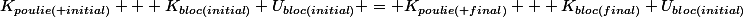 K_{poulie( initial)} + K_{bloc(initial)}+U_{bloc(initial)} = K_{poulie( final)} + K_{bloc(final)}+U_{bloc(initial)}