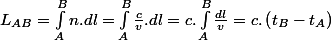 L_{AB}=\int_{A}^{B}n.dl=\int_{A}^{B}\frac{c}{v}.dl=c.\int_{A}^{B}\frac{dl}{v}=c.\left(t_{B}-t_{A}\right)