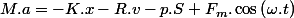 M.a=-K.x-R.v-p.S+F_{m}.\cos\left(\omega.t\right)