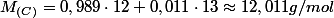 M_{(C)}=0,989\cdot12+0,011\cdot13\approx12,011g/mol