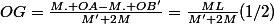 OG=\frac{M. OA-M. OB'}{M'+2M}=\frac{ML}{M'+2M}(1/2)