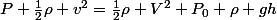 P+\frac{1}{2}\rho v^{2}=\frac{1}{2}\rho V^{2}+P_{0}+\rho gh