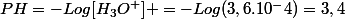 PH=-Log[H_3O^+] =-Log(3,6.10^-4)=3,4