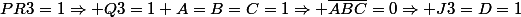 PR3=1\Rightarrow Q3=1 A=B=C=1\Rightarrow \bar{ABC}=0\Rightarrow J3=D=1