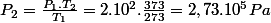 P_{2}=\frac{P_{1}.T_{2}}{T_{1}}=2.10^{2}.\frac{373}{273}=2,73.10^{5}Pa