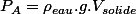 P_{A}=\rho_{eau}.g.V_{solide}