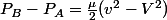 P_{B}-P_{A}=\frac{\mu}{2}(v^{2}-V^{2})