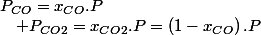 P_{CO}=x_{CO}.P\quad;\quad P_{CO2}=x_{CO2}.P=\left(1-x_{CO}\right).P