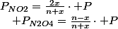 P_{NO2}=\frac{2x}{n+x}\cdot P\quad;\quad P_{N2O4}=\frac{n-x}{n+x}\cdot P