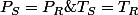 P_{S}=P_{R}\;;\;T_{S}=T_{R}