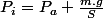 P_{i}=P_{a}+\frac{m.g}{S}
