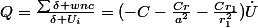 Q=\frac{\sum{\delta wnc}}{\delta U_{i}}=(-C-\frac{Cr}{a^{2}}-\frac{Cr_{1}}{r_{1}^{2}})\dot{U}