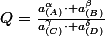 Q=\frac{a_{(A)}^{\alpha}\cdot a_{(B)}^{\beta}}{a_{(C)}^{\gamma}\cdot a_{(D)}^{\delta}}