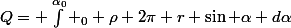 Q= \int^{\alpha_0} _{0} \rho 2\pi r \sin \alpha d\alpha
