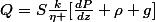 Q=S\frac{k}{\eta }[\frac{dP}{dz}+\rho g]
