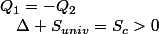 Q_{1}=-Q_{2}\quad;\quad\Delta S_{univ}=S_{c}>0