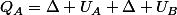 Q_{A}=\Delta U_{A}+\Delta U_{B}