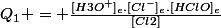 Q_1 = \frac{[H3O^+]_e.[Cl^-]_e.[HClO]_e}{[Cl2]}