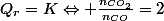 Q_r=K\Leftrightarrow \frac{n_{CO_2}}{n_{CO}}=2
