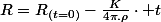 R=R_{(t=0)}-\frac{K}{4\pi.\rho}\cdot t